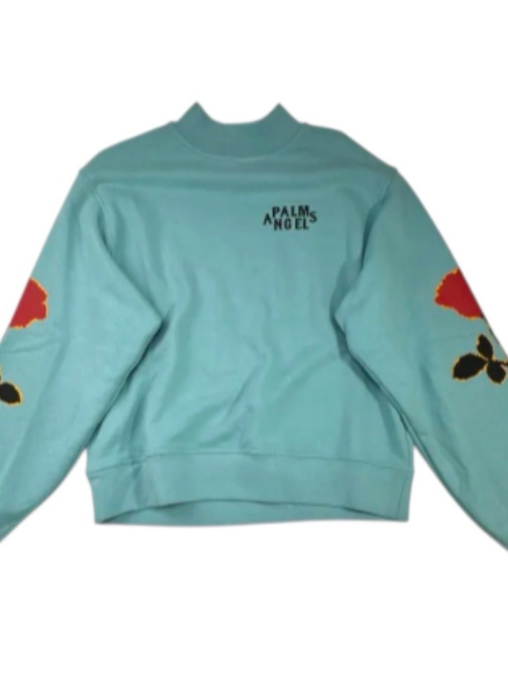 Palm Angels Aqua Crewneck Sweatshirt with Floral Sleeve Graphics